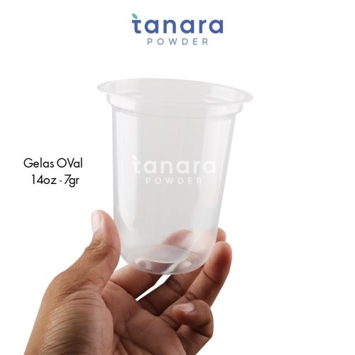 jual gelas oval polos 14oz 7gr plastik pp harga murah tanara powder Gelas Plastik Oval Polos 14oz 7gr